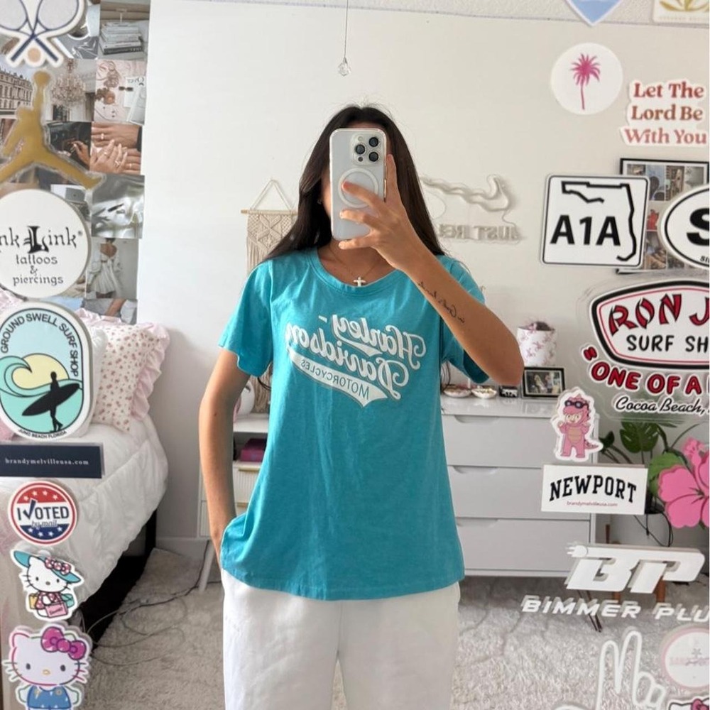 gorgeous blue Harley Davidson graphic t-shirt top